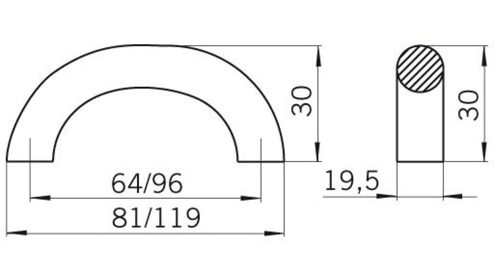 Griff Weinheim Druckguss chrom glänzend - 119 mm lang  vor weißem Hintergrund