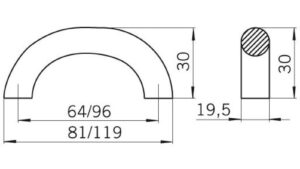 Griff Weinheim Druckguss glänzend vermessingt - 81 mm lang  vor weißem Hintergrund