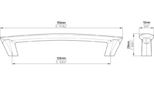 Griff Wendelstein Druckguss vernickelt feingeschliffen - 159 mm lang  vor weißem Hintergrund