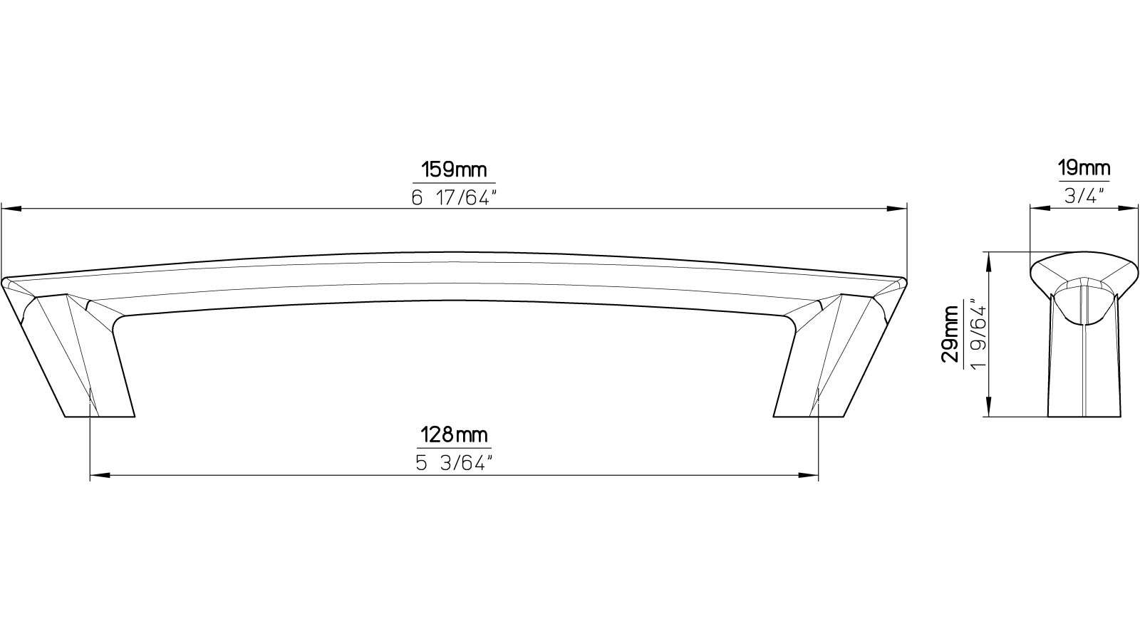 Griff Wendelstein Druckguss vernickelt feingeschliffen - 159 mm lang  vor weißem Hintergrund