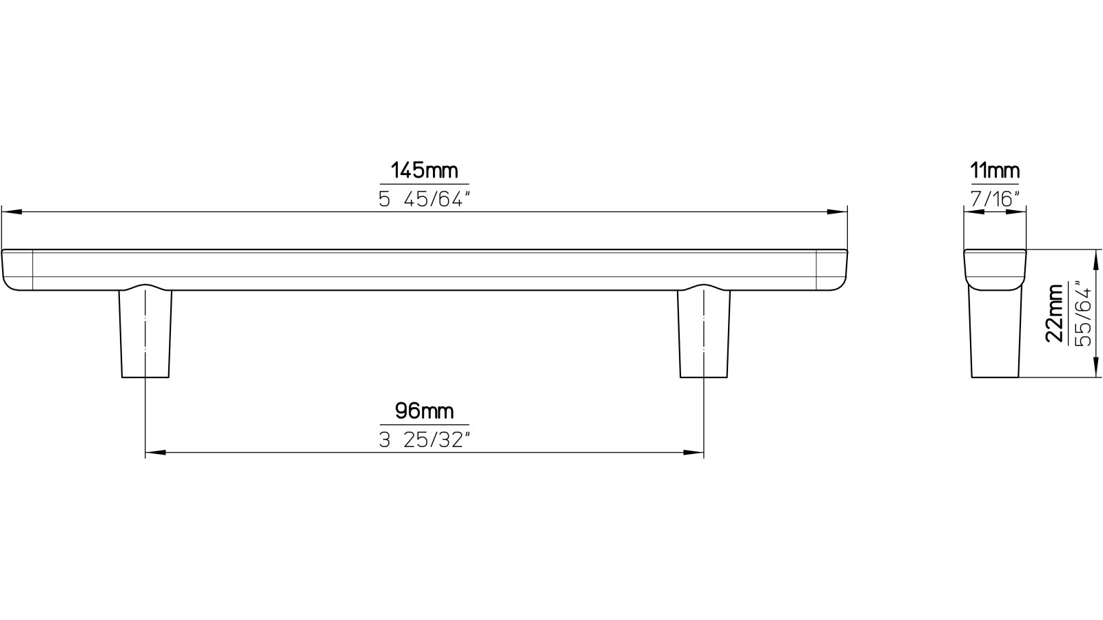 Griff Wernigerode Druckguss vernickelt feingeschliffen - 146 mm lang  vor weißem Hintergrund