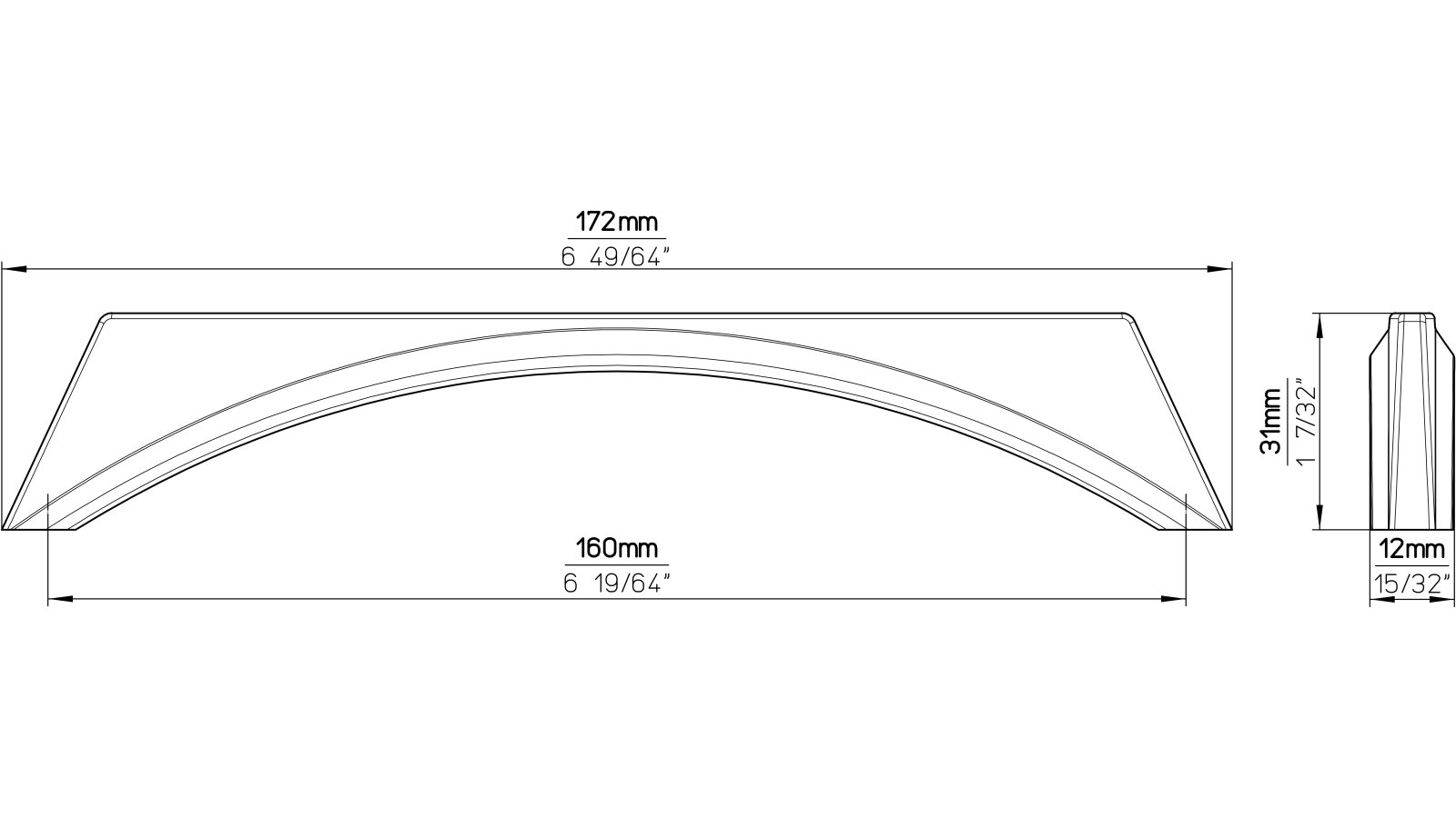 Griff Wietmarschen Druckguss chrom glänzend - 173 mm lang  vor weißem Hintergrund