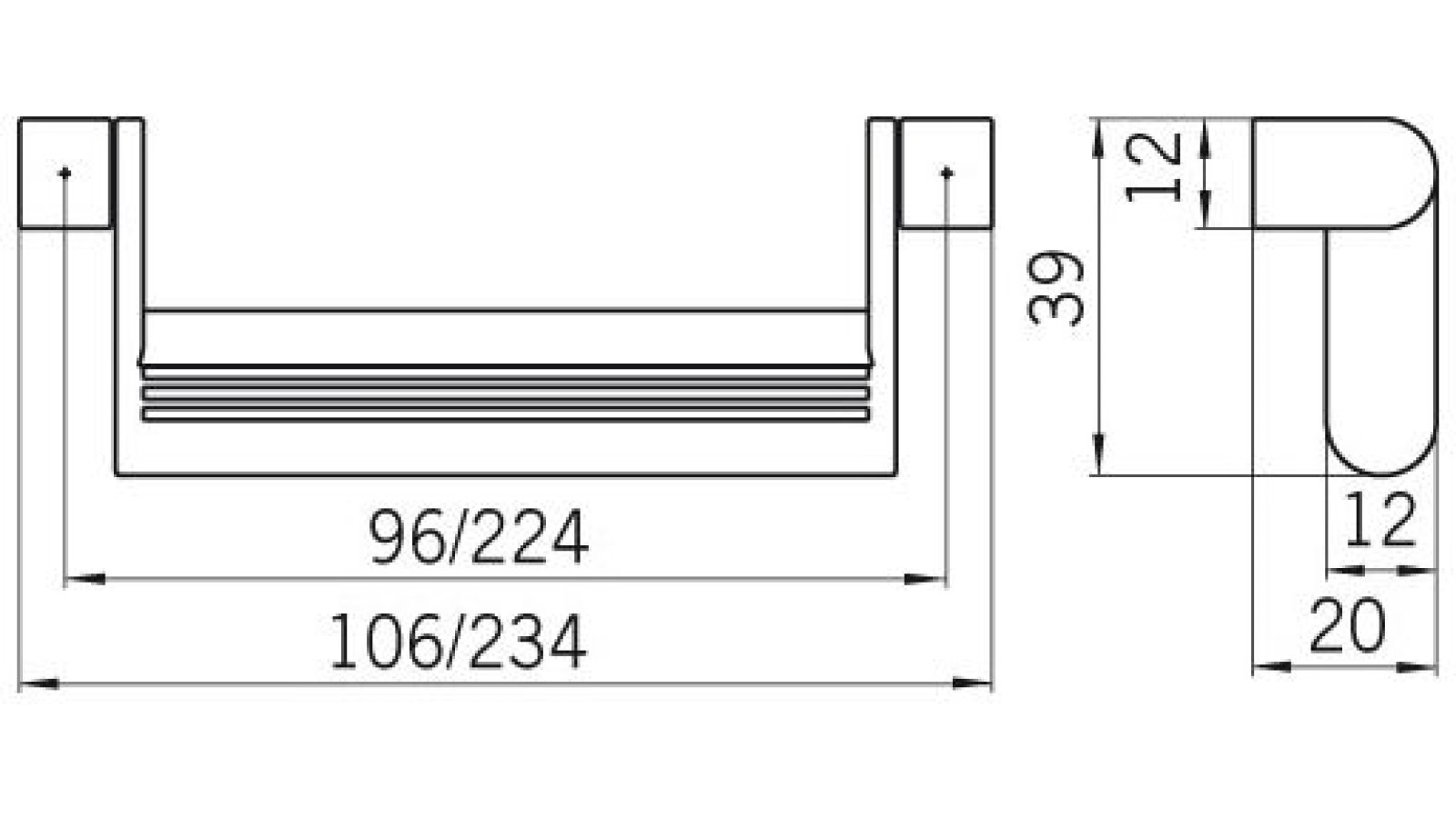 Griff Wilnsdorf Druckguss alufarbig pulverbeschichtet - 106 mm lang  vor weißem Hintergrund