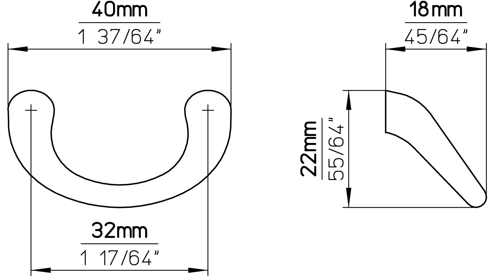 Griff Wismar Druckguss chrom glänzend - 40 mm lang  vor weißem Hintergrund