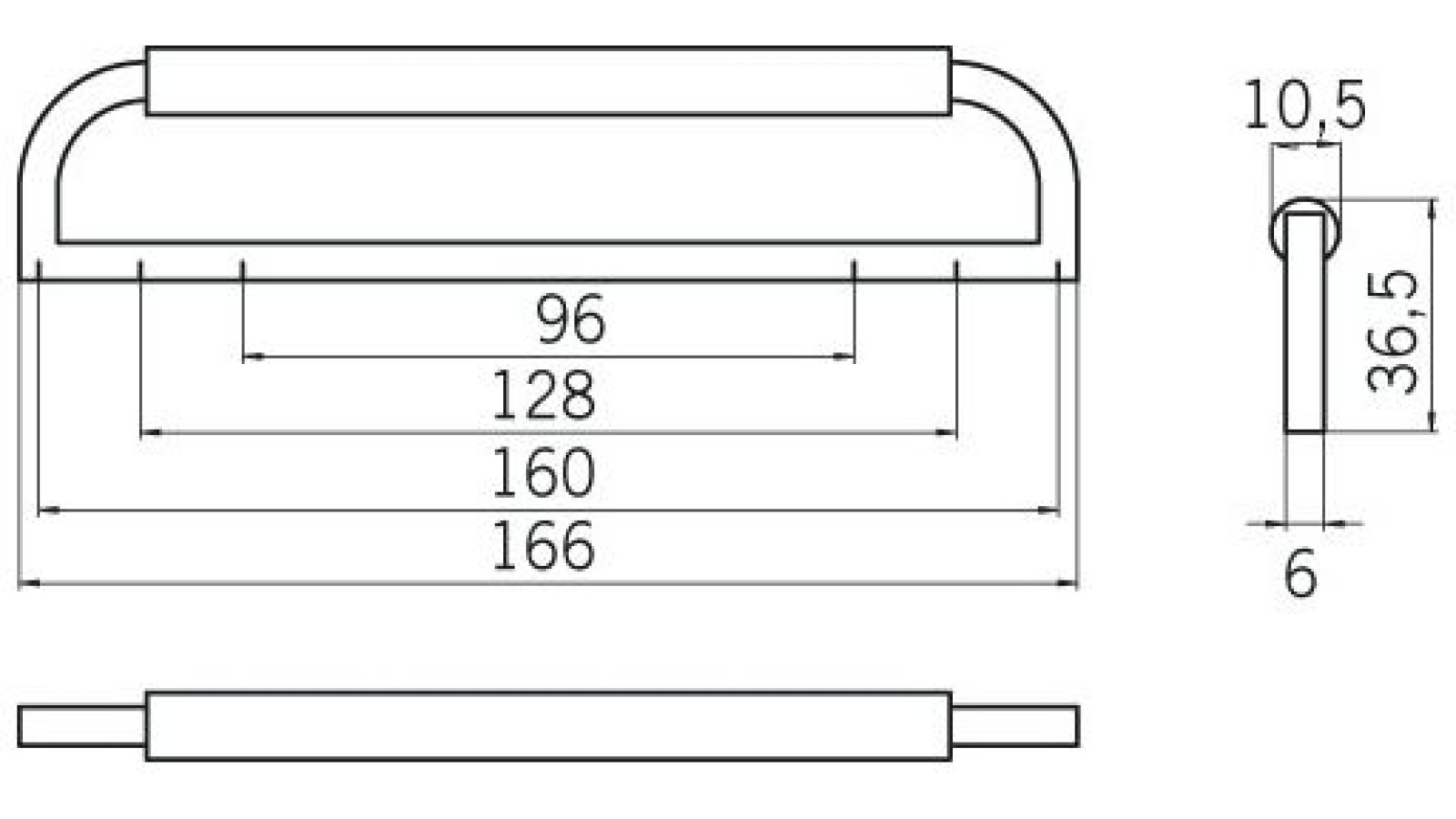Griff Wittlich Druckguss chrom glänzend - 166 mm lang  vor weißem Hintergrund