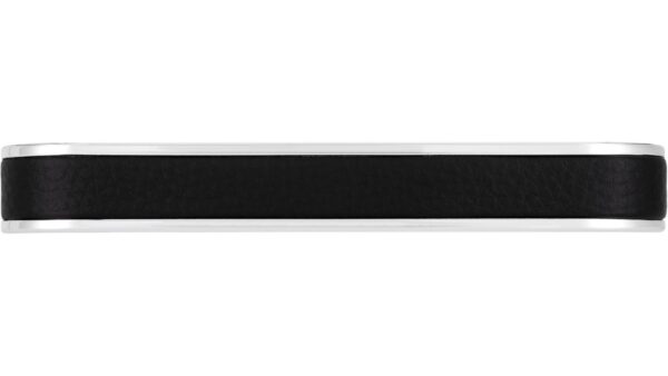 Griff Wunsiedel Kunstleder - Kunststoff metallisiert chrom glänzend schwarz - 153 mm lang  vor weißem Hintergrund
