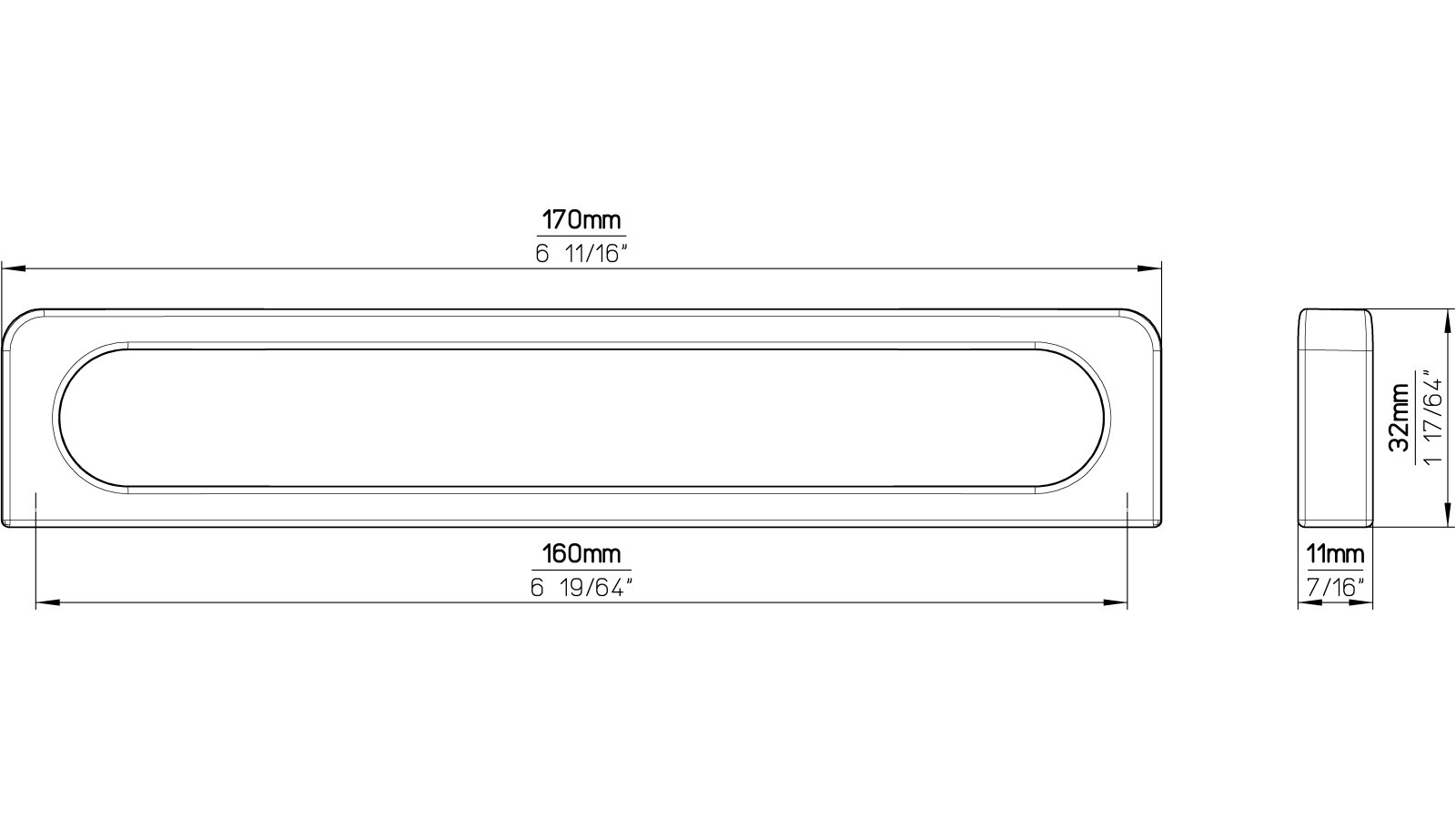 Griff Zeuthen Zamak schwarz matt pulverbeschichtet - 170 mm lang  vor weißem Hintergrund