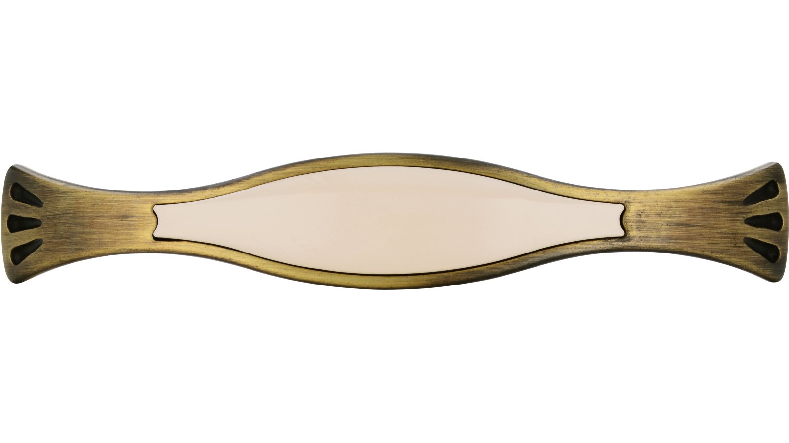 Moebelgriff-und-Einlage-Eilenburg-brueniert-beige-messing-Messing-Kunststoff-Zinkdruckguss-laenge-130-676792-front Griff + Einlage Eilenburg Druckguss - Kunststoff altmessing brüniert gebürstet beige - 130 mm lang vor weißem Hintergrund