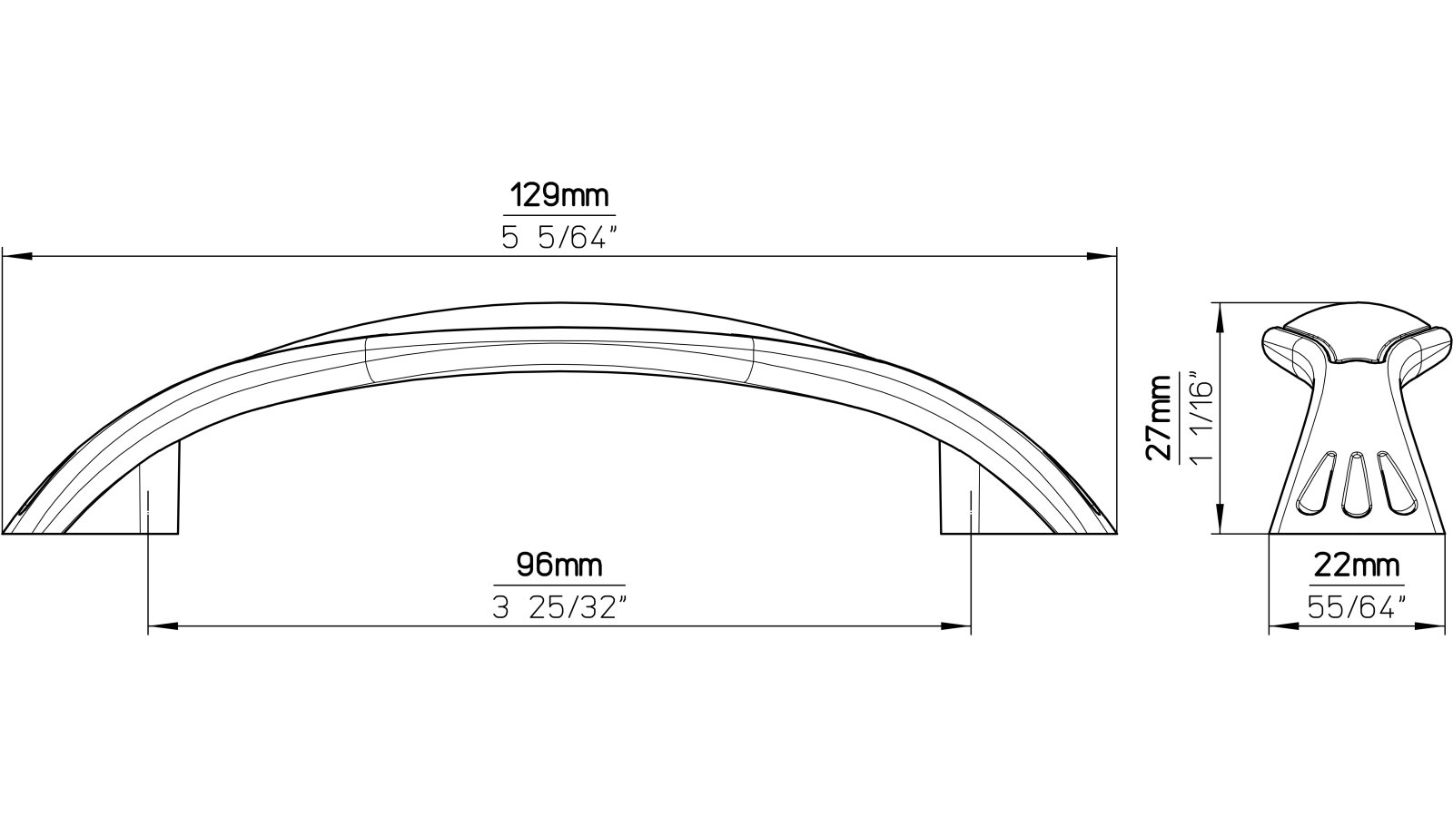 Moebelgriff-und-Einlage-Eilenburg-brueniert-beige-messing-Messing-Kunststoff-Zinkdruckguss-laenge-130-676792-technische-zeichnung Griff + Einlage Eilenburg Druckguss - Kunststoff altmessing brüniert gebürstet beige - 130 mm lang vor weißem Hintergrund