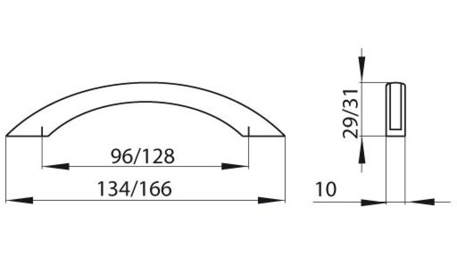 Griff + Einlage Herford Kunststoff metallisiert chrom glänzend metallisiert weißaluminium - 134 mm lang  vor weißem Hintergrund