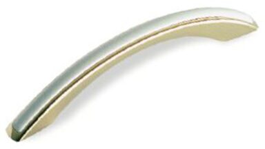 Griff + Einlage Herford Kunststoff galvanisiert gold glänzend weiß - 134 mm lang vor weißem Hintergrund