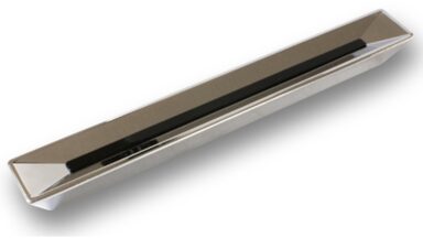 Griff + Einlage Herzebrock-Clarholz Druckguss - Kunststoff chrom glänzend schwarz - 227 mm lang  vor weißem Hintergrund