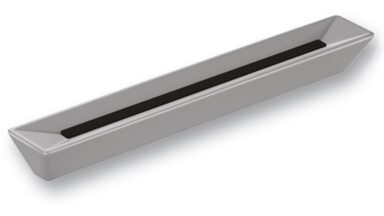 Griff + Einlage Herzebrock-Clarholz Druckguss - Kunststoff alufarbig pulverbeschichtet schwarz - 227 mm lang  vor weißem Hintergrund