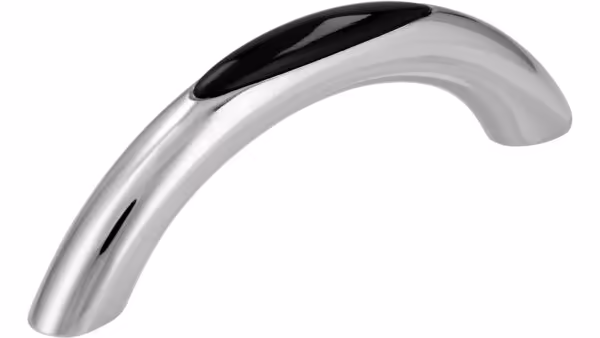 Griff + Einlage Rheinstetten Druckguss chrom glänzend schwarz - 80 mm lang vor weißem Hintergrund
