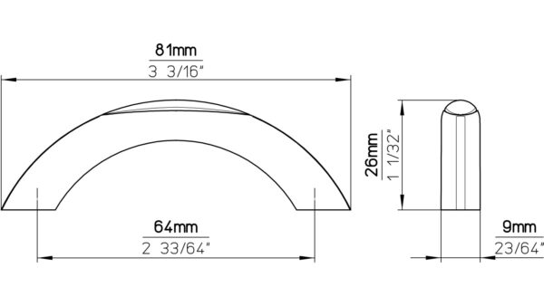 Griff + Einlage Rheinstetten Druckguss chrom glänzend schwarz - 80 mm lang  vor weißem Hintergrund