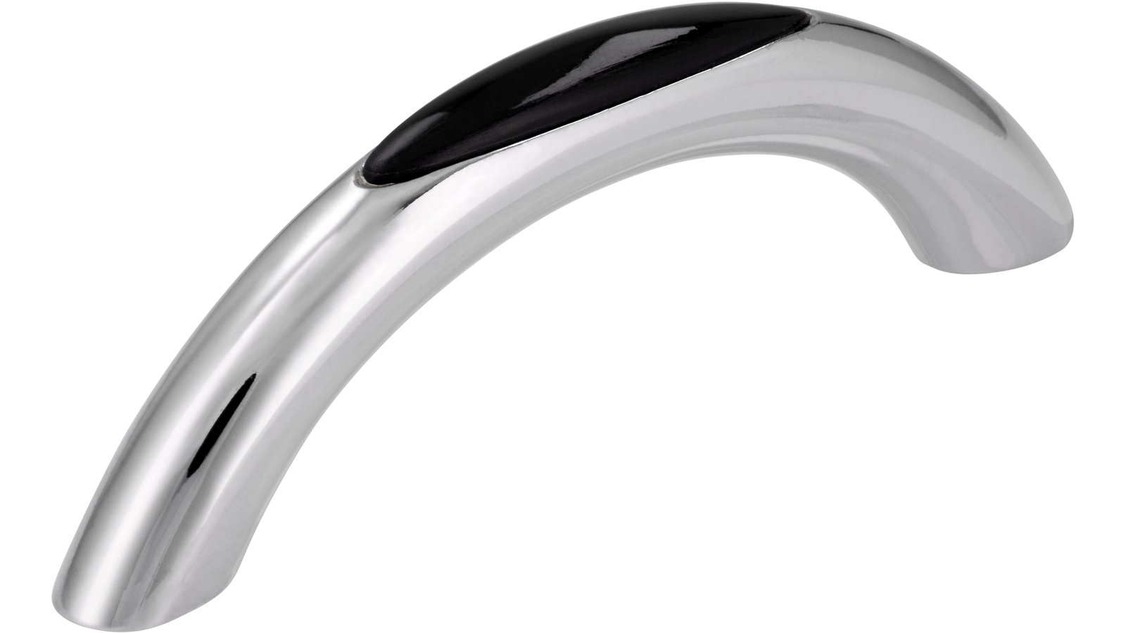 Griff + Einlage Rheinstetten Druckguss chrom glänzend schwarz - 80 mm lang vor weißem Hintergrund