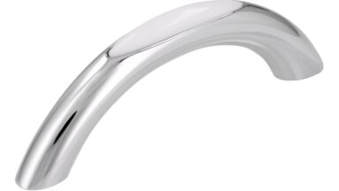 Griff + Einlage Rheinstetten Druckguss chrom glänzend weiß - 80 mm lang  vor weißem Hintergrund