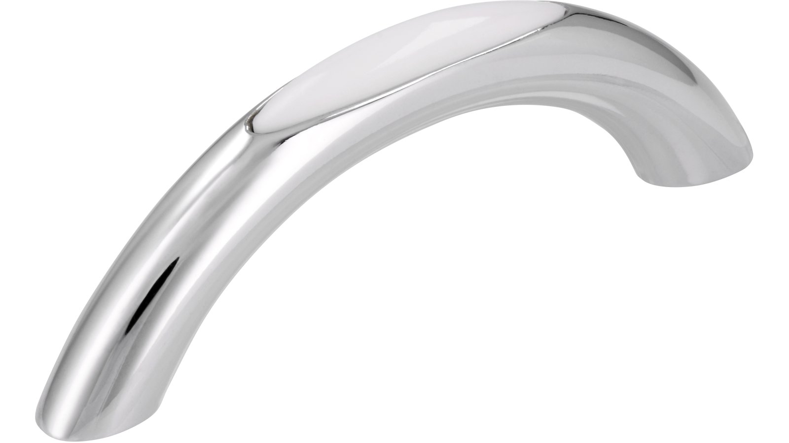 Griff + Einlage Rheinstetten Druckguss chrom glänzend weiß - 80 mm lang vor weißem Hintergrund