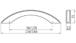 Griff + Einlage Ubstadt-Weiher Kunststoff galvanisiert chrom glänzend nickel matt gebürstet - 134 mm lang  vor weißem Hintergrund