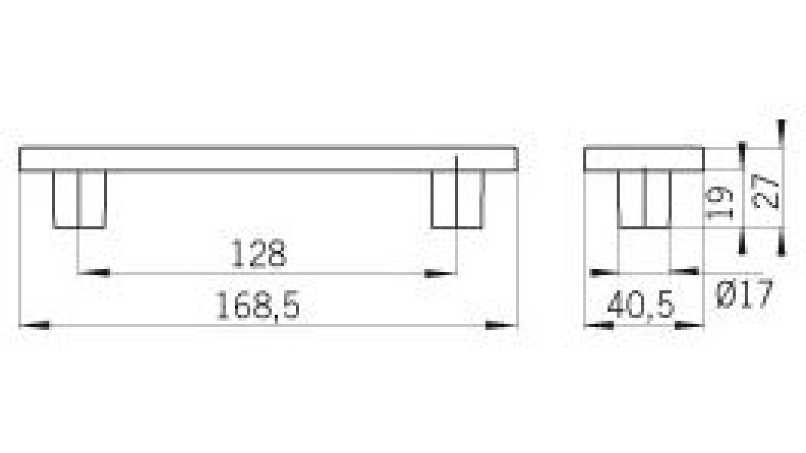 Moebelgriff-und-Einlage-Wermelskirchen-chrom-schwarz-Kunststoff-laenge-168-682942-technische-zeichnung Griff + Einlage Wermelskirchen Kunststoff metallisiert - chrom glänzend, Kunststoff - schwarz - 168 mm lang vor weißem Hintergrund