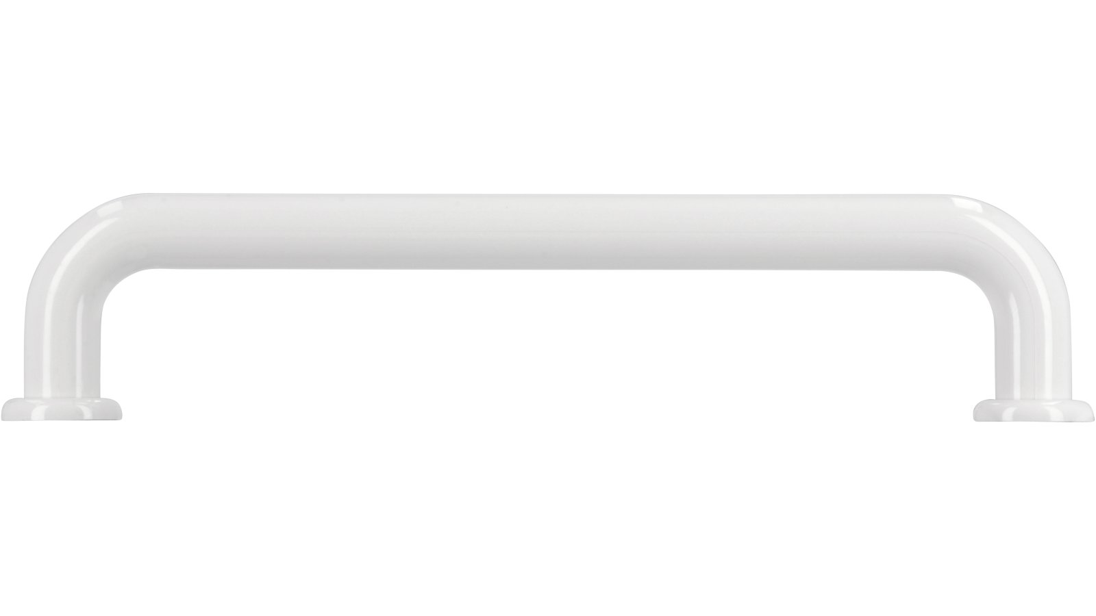 Moebelgriff-und-Unterlage-Bonn-weiss-Kunststoff-laenge-144-676606-stehend Griff + Unterlagen Bonn Kunststoff weiß - 144 mm lang vor weißem Hintergrund