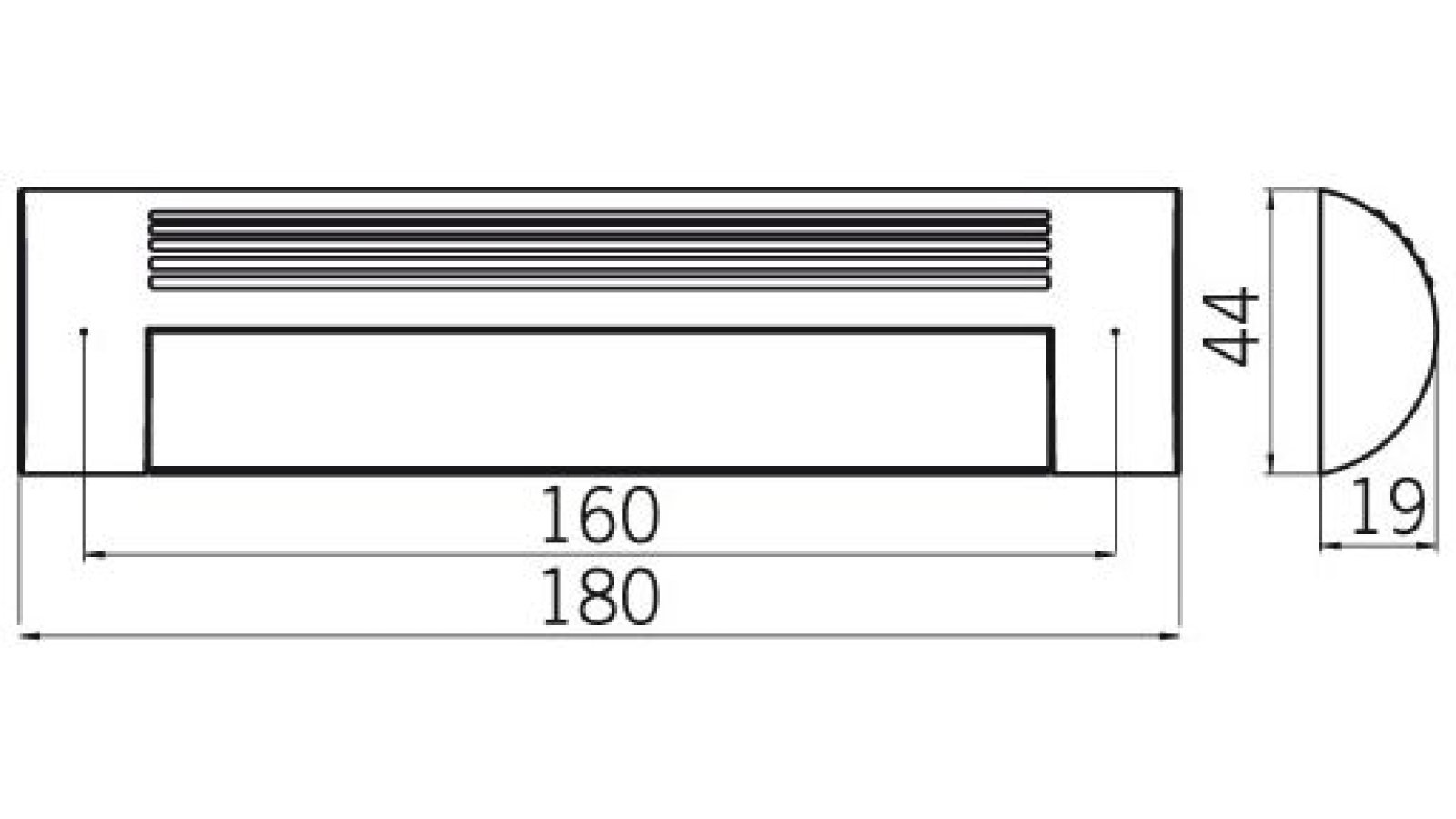 Griff + Unterlage Riedstadt Druckguss alufarbig pulverbeschichtet - 180 mm lang  vor weißem Hintergrund