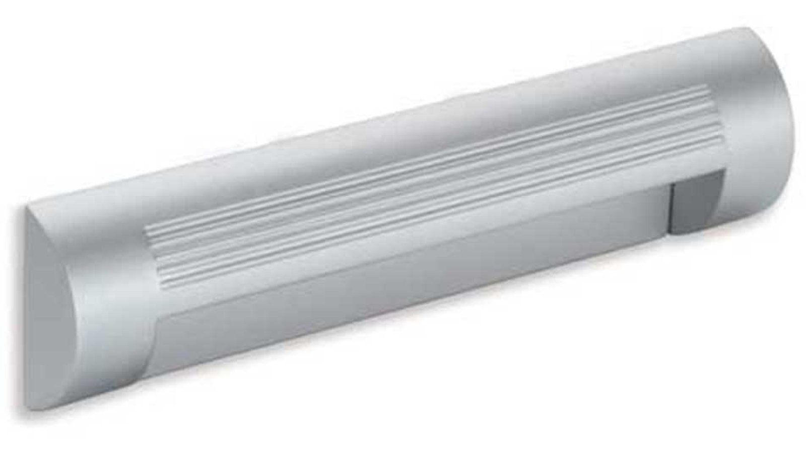 Griff + Unterlage Riedstadt Druckguss alufarbig pulverbeschichtet - 180 mm lang  vor weißem Hintergrund