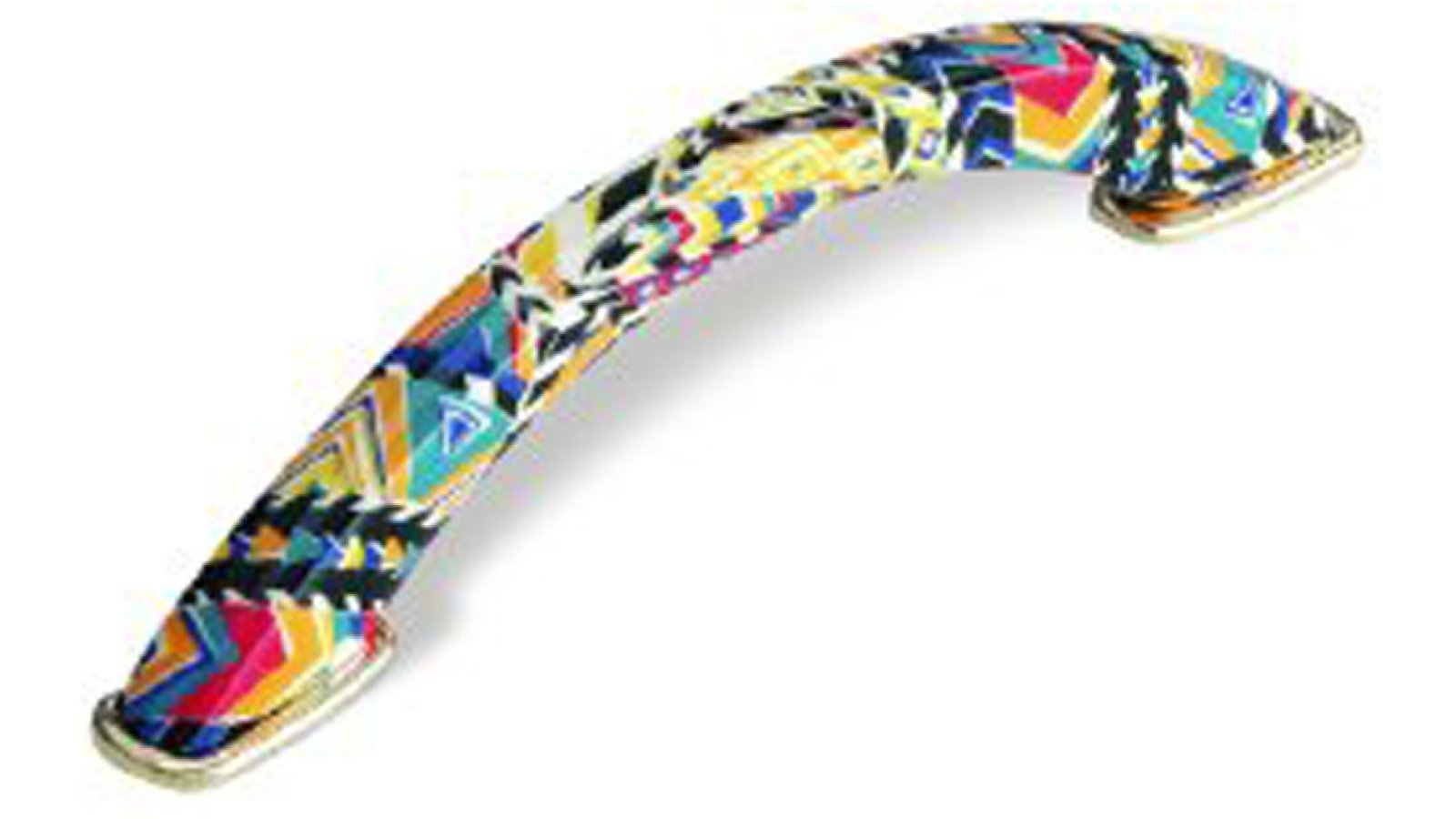 Griff + Unterlagen Zella-Mehlis Kunststoff bedruckt weiß-orange metallisiert gold glänzend - 138 mm lang  vor weißem Hintergrund