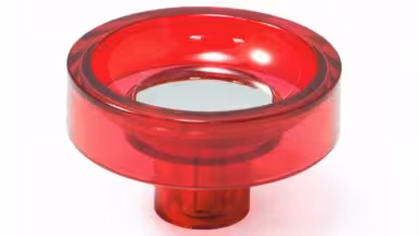 Knopf Altusried Kunststoff Glaseffekt - rot, Kunststoff metallisiert - chrom glänzend - 45 mm lang  vor weißem Hintergrund