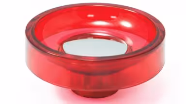 Knopf Altusried Kunststoff Glaseffekt - rot, Kunststoff metallisiert - chrom glänzend - 60 mm lang vor weißem Hintergrund
