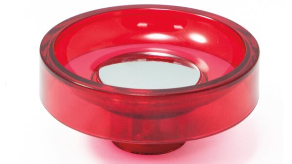Knopf Altusried Kunststoff Glaseffekt - rot, Kunststoff metallisiert - chrom glänzend - 60 mm lang  vor weißem Hintergrund