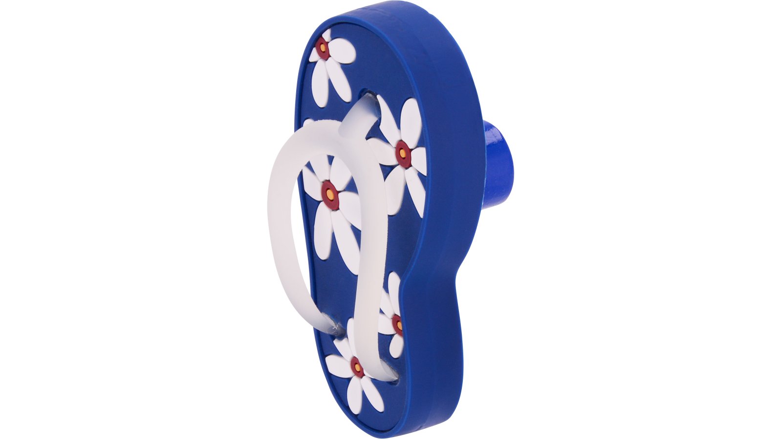 Knopf Apen Softmaterial - Metallfuß weiß-blau - 70 mm lang  vor weißem Hintergrund