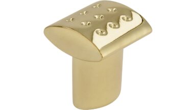Knopf Apolda Druckguss glänzend vermessingt - 20 mm lang vor weißem Hintergrund