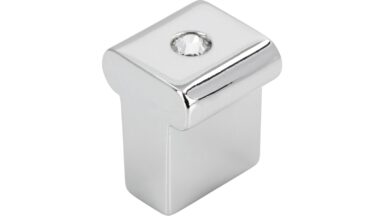 Knopf Babenhausen Druckguss chrom glänzend swarovski® kristalle - 16 mm lang vor weißem Hintergrund