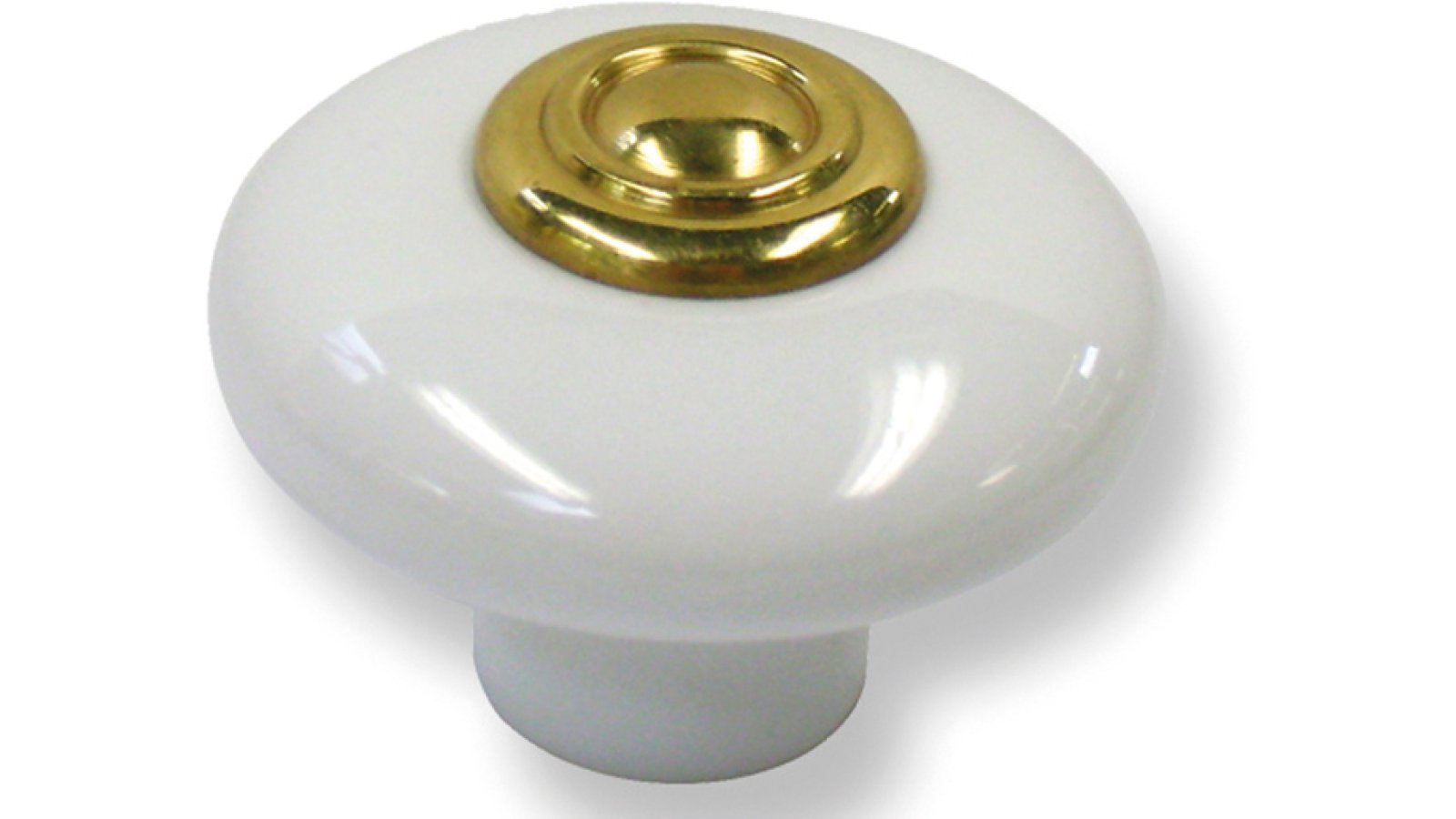 Moebelknopf-Bad-Belzig-weiss-messing-Messing-Porzellan-laenge-37-307232 Knopf Bad-Belzig Keramik - Messing weiß poliert - 37 mm lang vor weißem Hintergrund