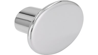 Knopf Bad-Kreuznach Druckguss chrom glänzend - 37 mm lang  vor weißem Hintergrund