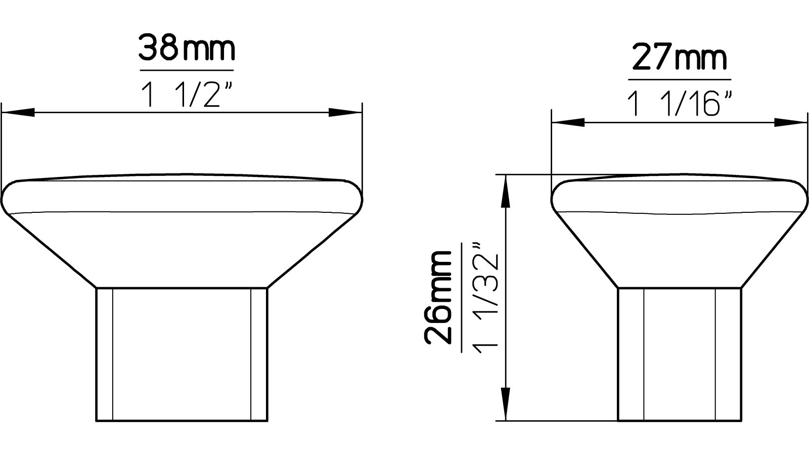 Knopf Bad-Kreuznach Druckguss chrom glänzend - 37 mm lang  vor weißem Hintergrund