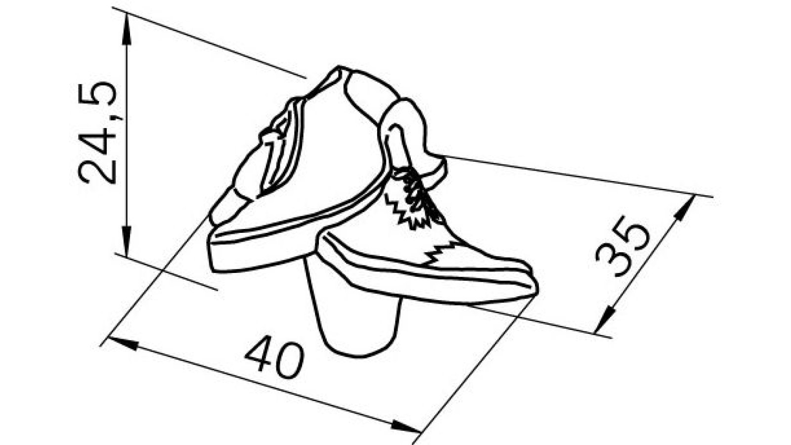 Knopf Bad-Langensalza Druckguss altmessingfarbig brüniert getrommelt - 40 mm lang  vor weißem Hintergrund