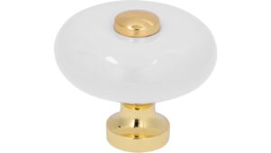 Knopf Bad-Schwalbach Keramik-Druckguss/Metallfuß weiß poliert - 35 mm lang  vor weißem Hintergrund