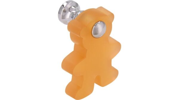 Knopf Bargteheide Kunststoff - Metallfuß glaseffekt lachs matt poliert verchromt - 48 mm lang  vor weißem Hintergrund