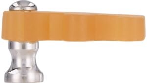 Knopf Bargteheide Kunststoff - Metallfuß glaseffekt lachs matt poliert verchromt - 48 mm lang  vor weißem Hintergrund
