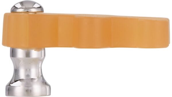 Knopf Bargteheide Kunststoff - Metallfuß glaseffekt lachs matt poliert verchromt - 48 mm lang  vor weißem Hintergrund