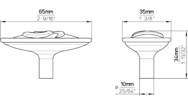 Knopf Baunatal Druckguss altsilberfarbig - 64 mm lang  vor weißem Hintergrund
