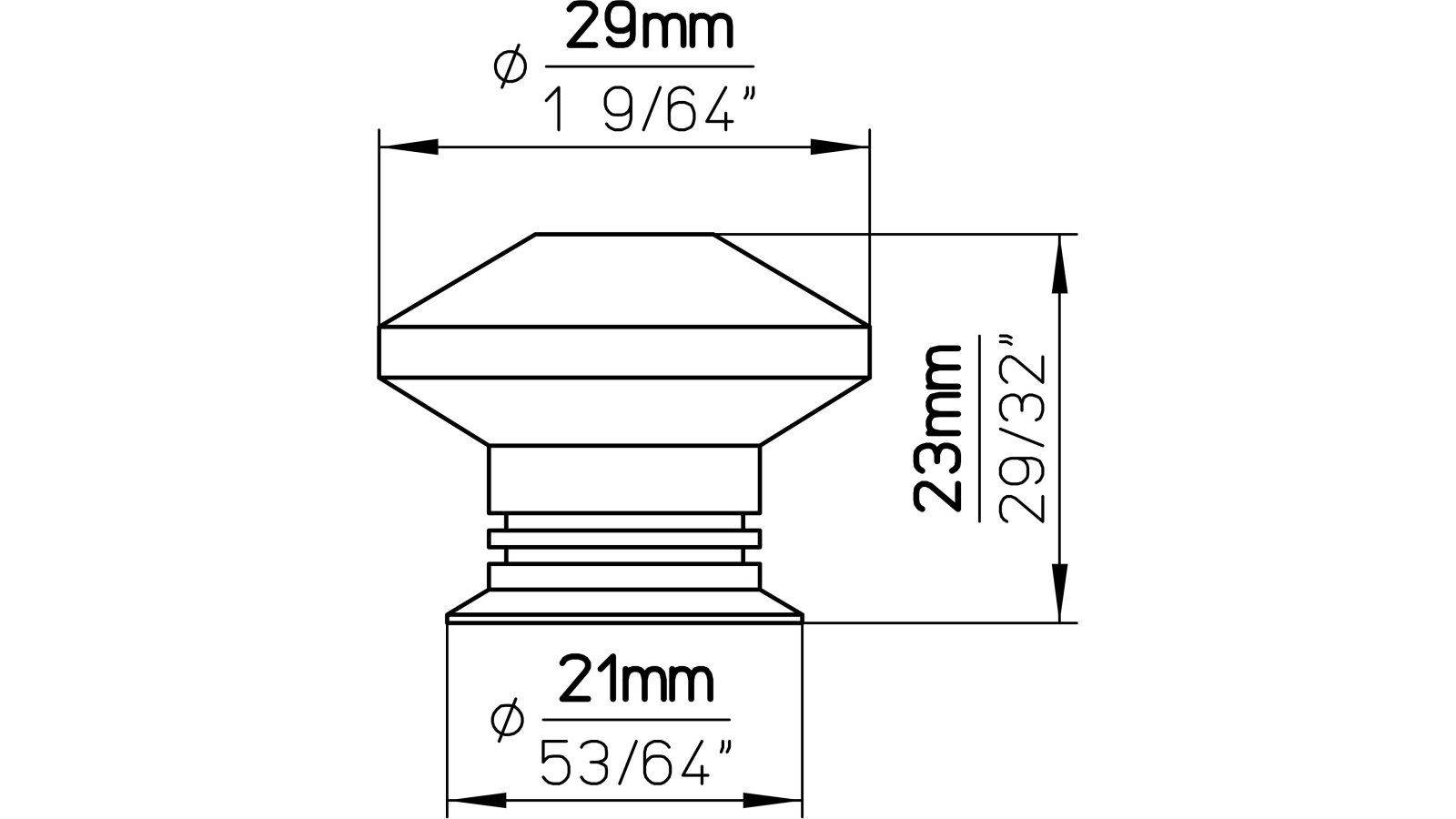 Knopf Bautzen Edelstahl fein geschliffen - 30 mm lang  vor weißem Hintergrund