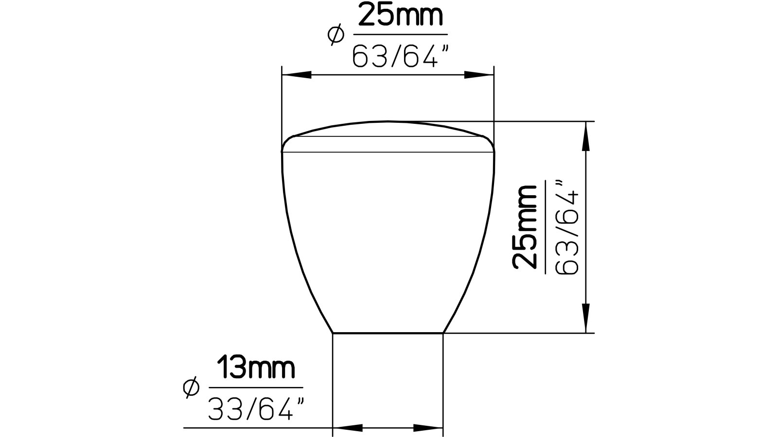 Moebelknopf-Bergisch-Glattbach-weiss-alufarbig-Aluminium-Kunststoff-laenge-25-603010-technische-zeichnung Knopf Bergisch-Glattbach Kunststoff weißaluminium - 25 mm lang vor weißem Hintergrund