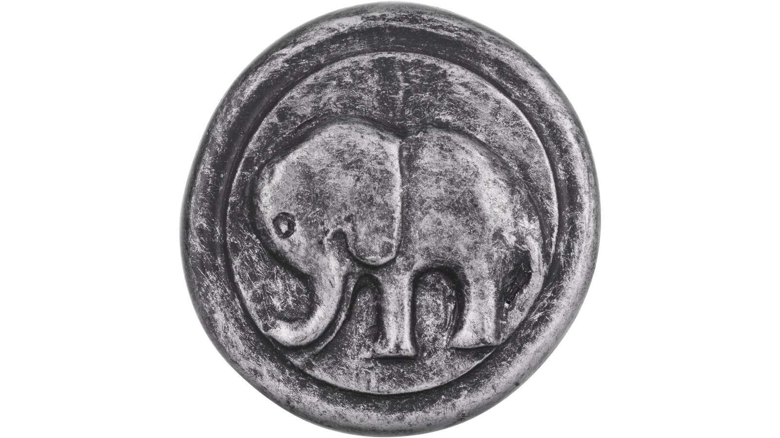 Knopf Borchen Kunststoff altsilberfarbig - 47 mm lang  vor weißem Hintergrund