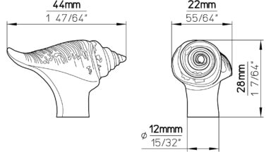 Knopf Breisach Kunststoff altmessingfarbig brüniert - 44 mm lang  vor weißem Hintergrund