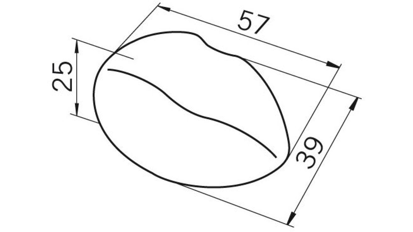 Moebelknopf-Brunsbuettel-rot-Kunststoff-laenge-55-604364-technische-zeichnung Knopf Brunsbüttel Kunststoff rot - 55 mm lang vor weißem Hintergrund