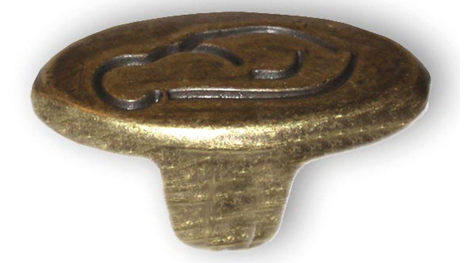 Moebelknopf-Coswig-brueniert-messing-Messing-Zinkdruckguss-Zinkdruckguss-laenge-41-591166 Knopf Coswig Zinkdruckguß - altmessingfarbig brüniert getrommelt - 41 mm lang vor weißem Hintergrund