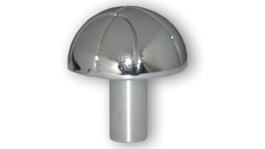 Knopf Crimmitschau Druckguss chrom glänzend - 25 mm lang vor weißem Hintergrund